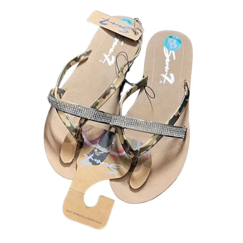 Seven 7 sandals Carmel gold camouflage rhinestones size 8
